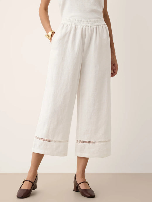 100% Linen Lace Trim Cropped Pants GILLIAN