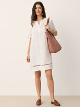 100% Linen Lace Trim Drawstring Waist Mini Dress BELLAMY by LINTICO for women