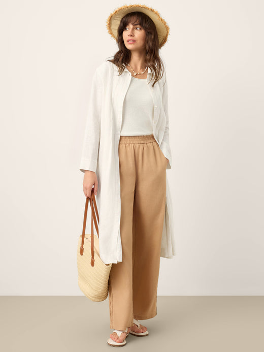 100% Linen Hemstitch Wide Leg Trousers LEONTINE