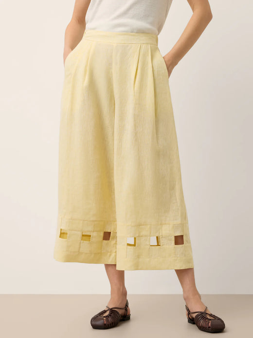 100% Linen Lattice Hem Cropped Wide Leg Pants EMMELINE