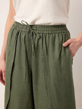 100% Linen Layered Slit Wide-Leg Drawstring Pants PEREGRINE by LINTICO for women