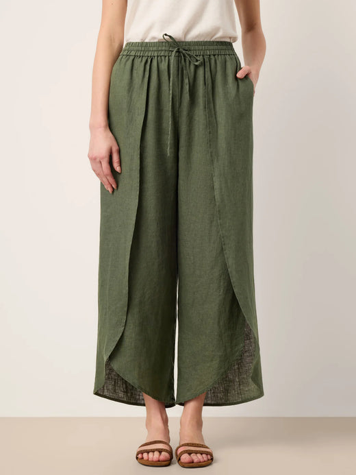 100% Linen Layered Slit Wide-Leg Drawstring Pants PEREGRINE