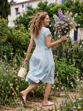 100% Linen Natural Summer V-Neck Dress ALEXA by LINTICO for women