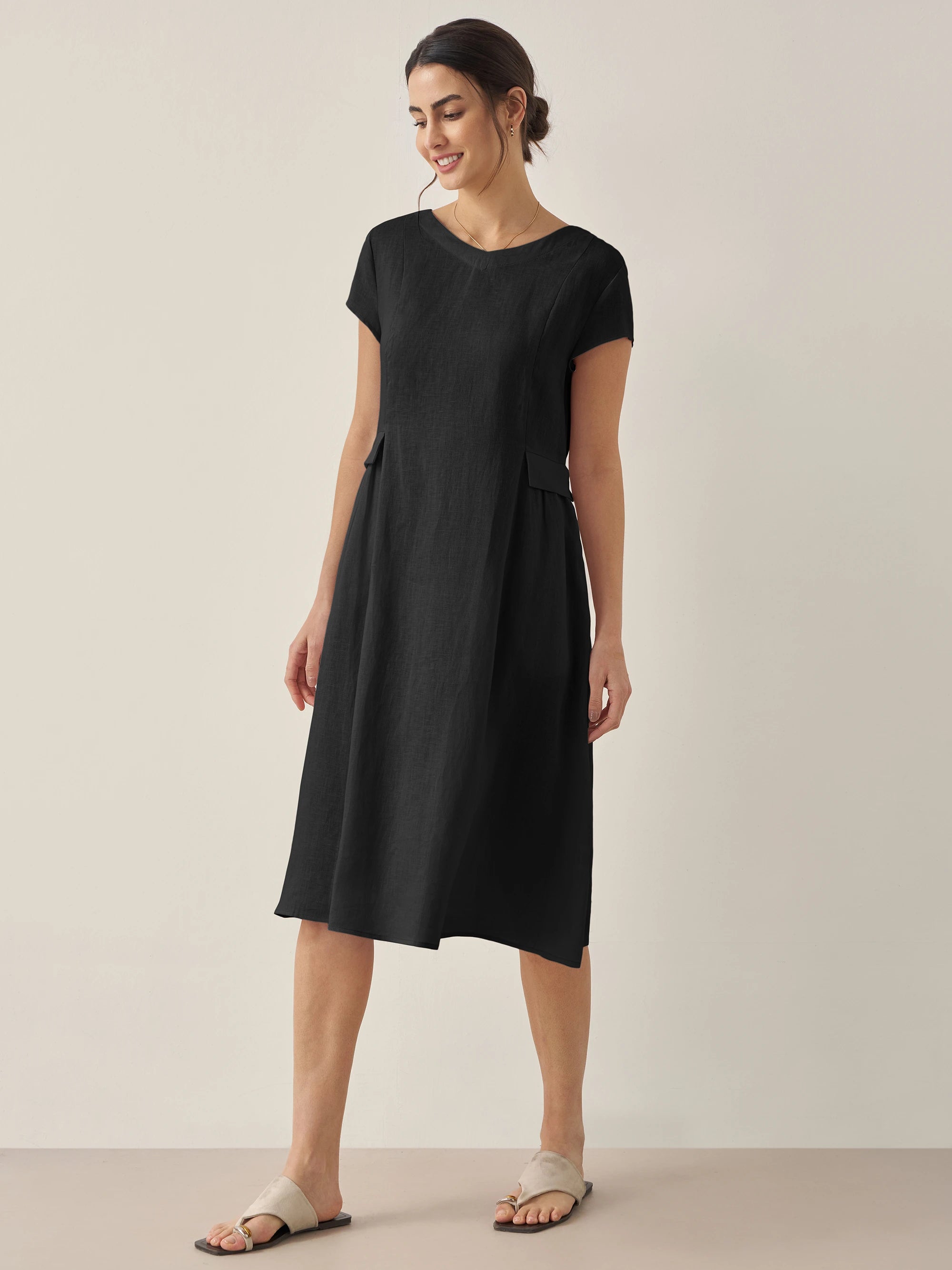 100% Linen Natural Summer V-Neck Dress
