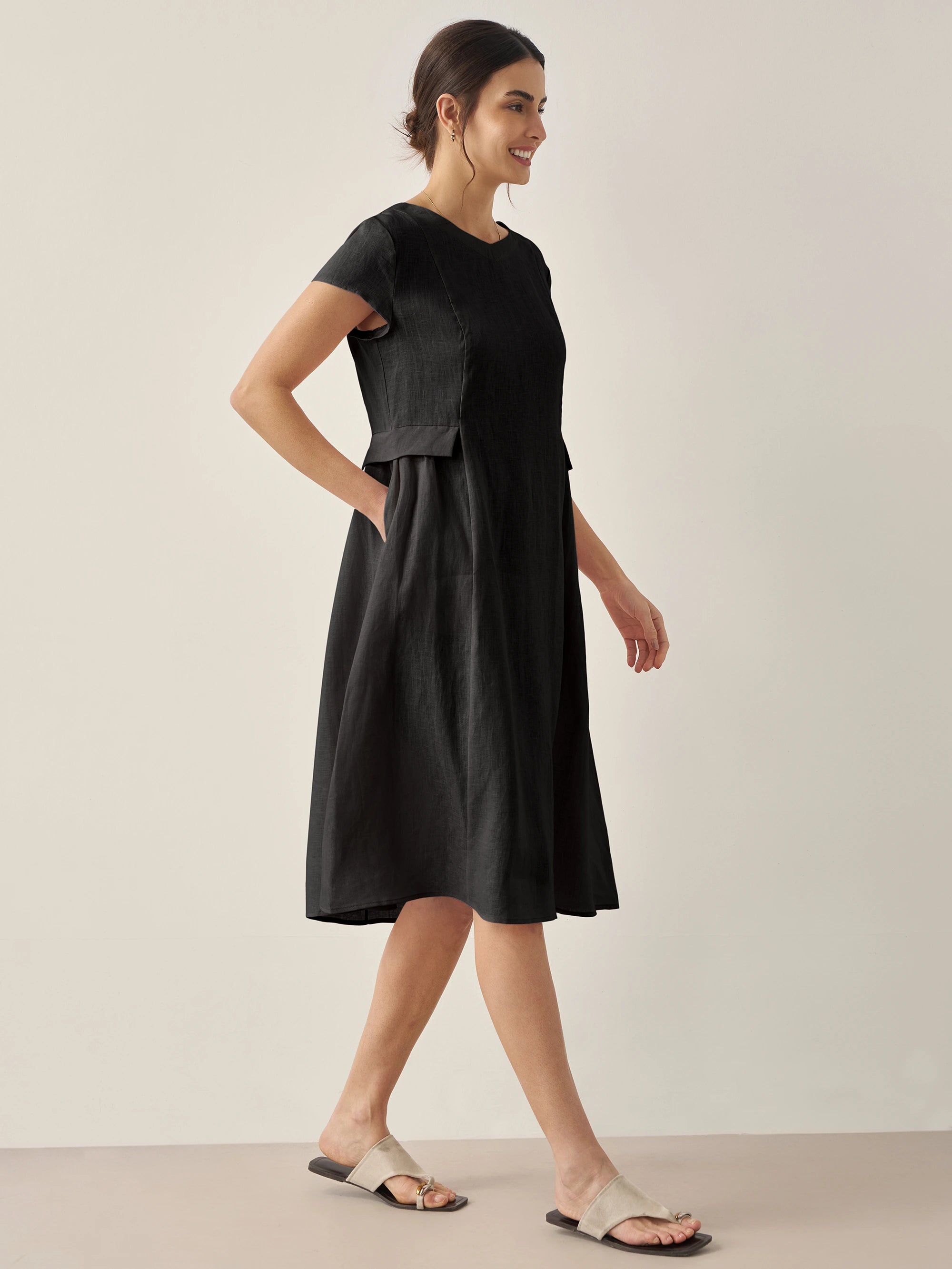 100% Linen Natural Summer V-Neck Dress