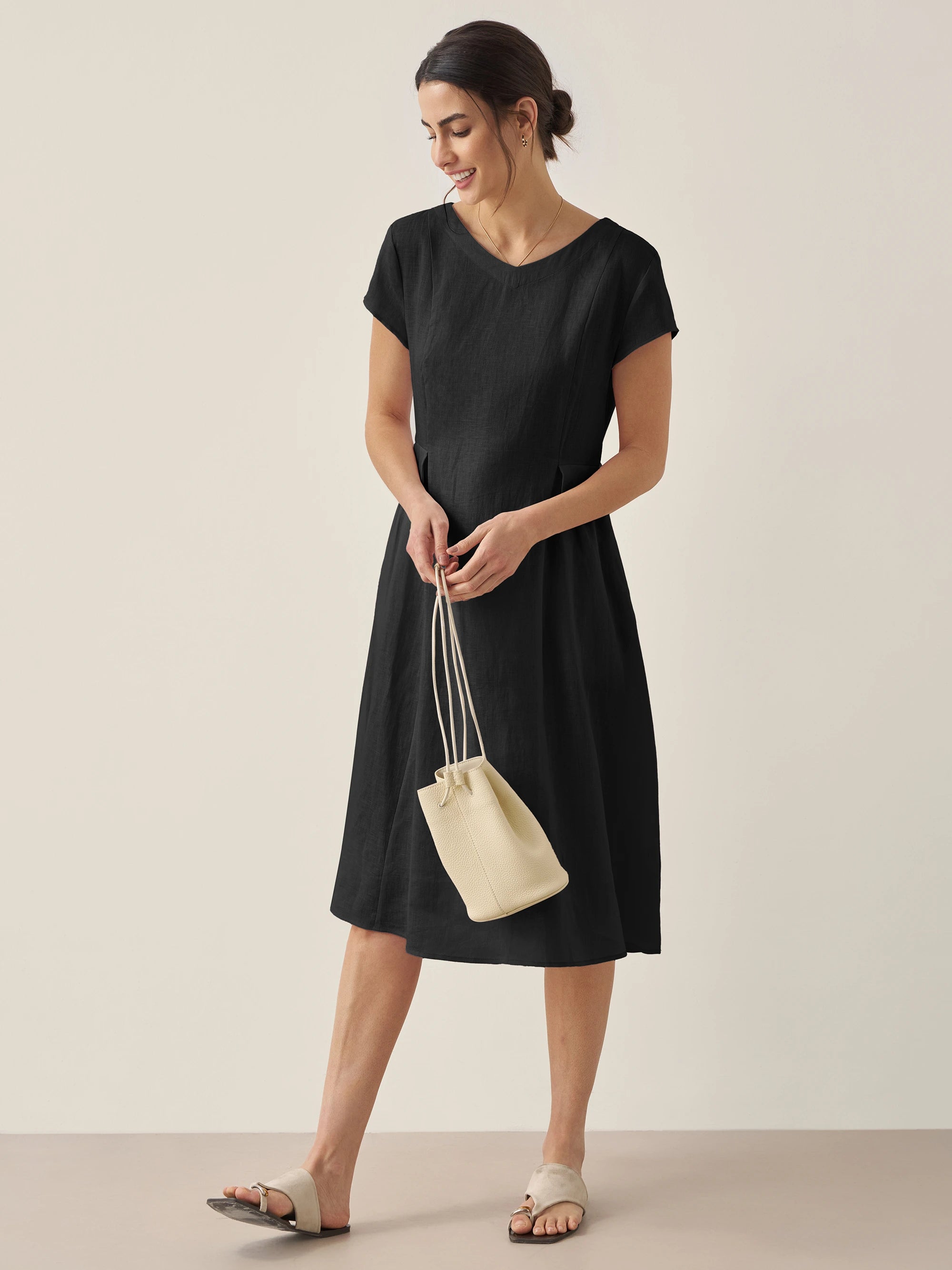 100% Linen Natural Summer V-Neck Dress