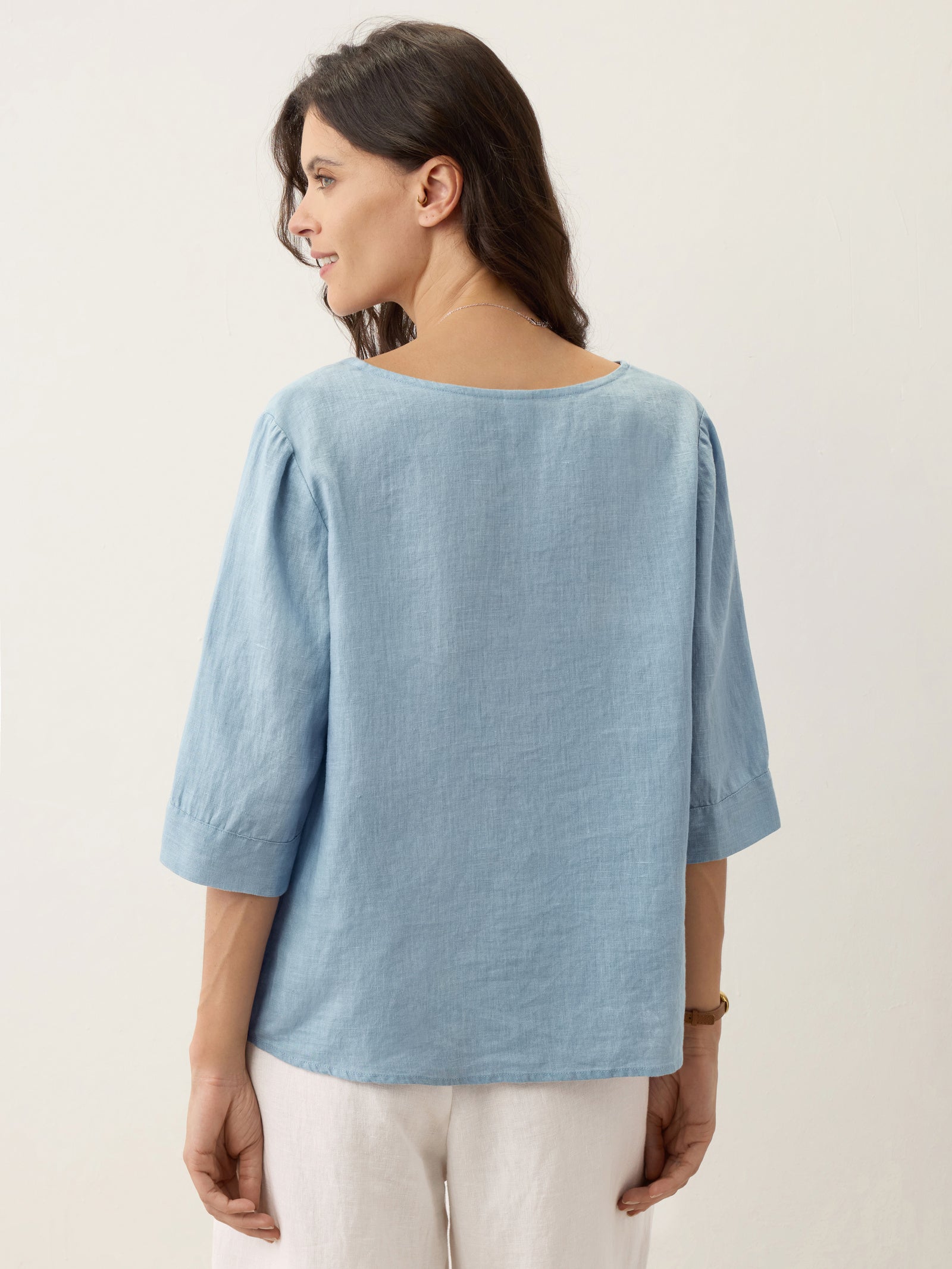 100% Linen Split Neck Inverted Pleat Top TABITHA by LINTICO for women