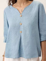 100% Linen Split Neck Inverted Pleat Top TABITHA by LINTICO for women