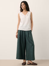 100% Linen Paisley Cutwork V Neck Tank WAVERLY by LINTICO