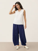 100% Linen Paisley Cutwork V Neck Tank WAVERLY by LINTICO