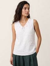 100% Linen Paisley Cutwork V Neck Tank WAVERLY by LINTICO