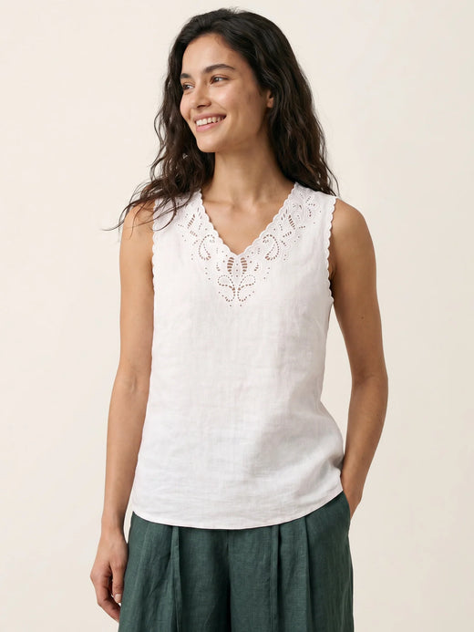 100% Linen Paisley Cutwork V-Neck Tank WAVERLY
