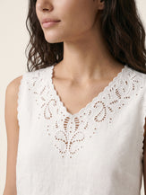 100% Linen Paisley Cutwork V Neck Tank WAVERLY by LINTICO