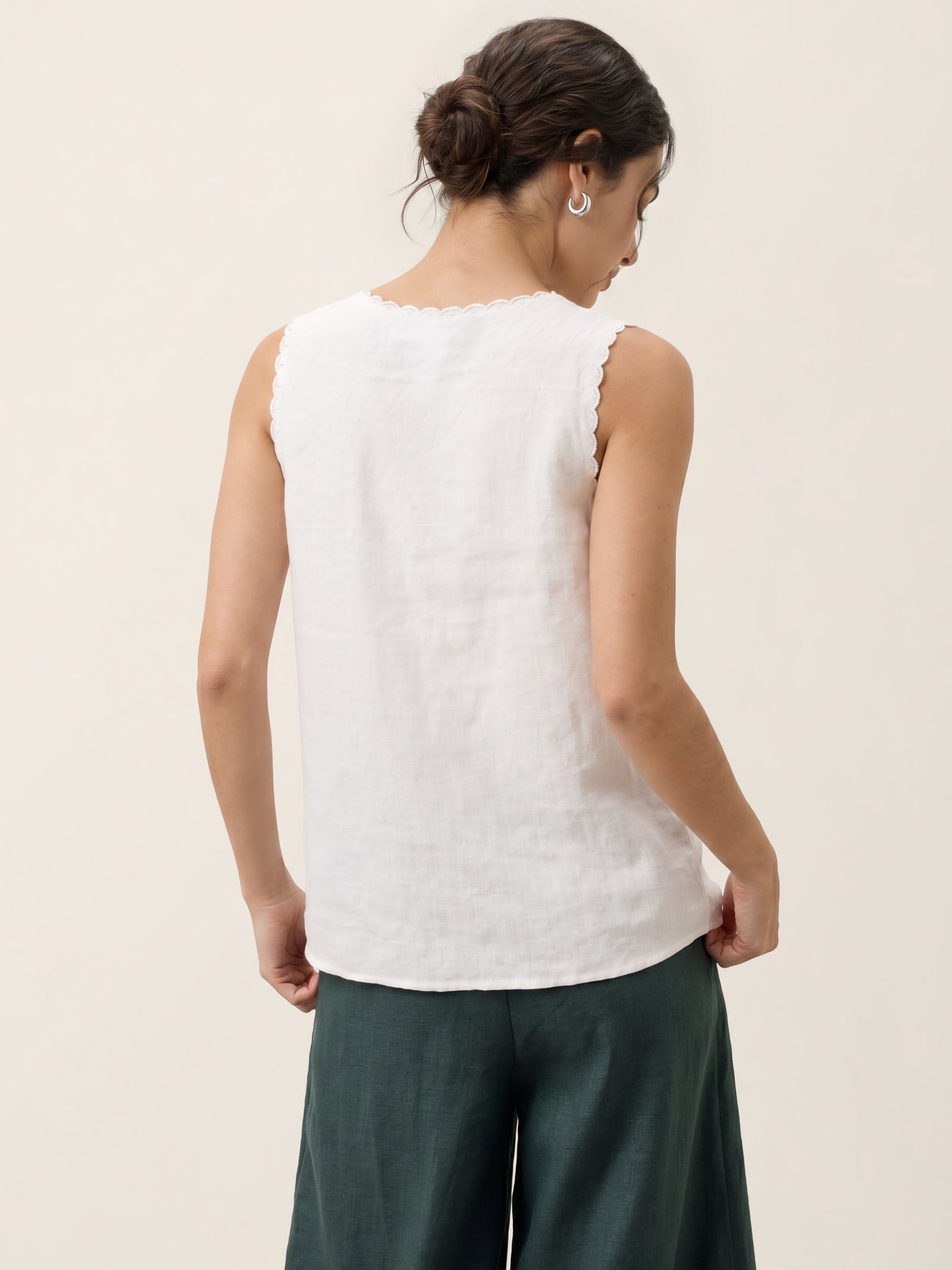 100% Linen Paisley Cutwork V Neck Tank WAVERLY by LINTICO