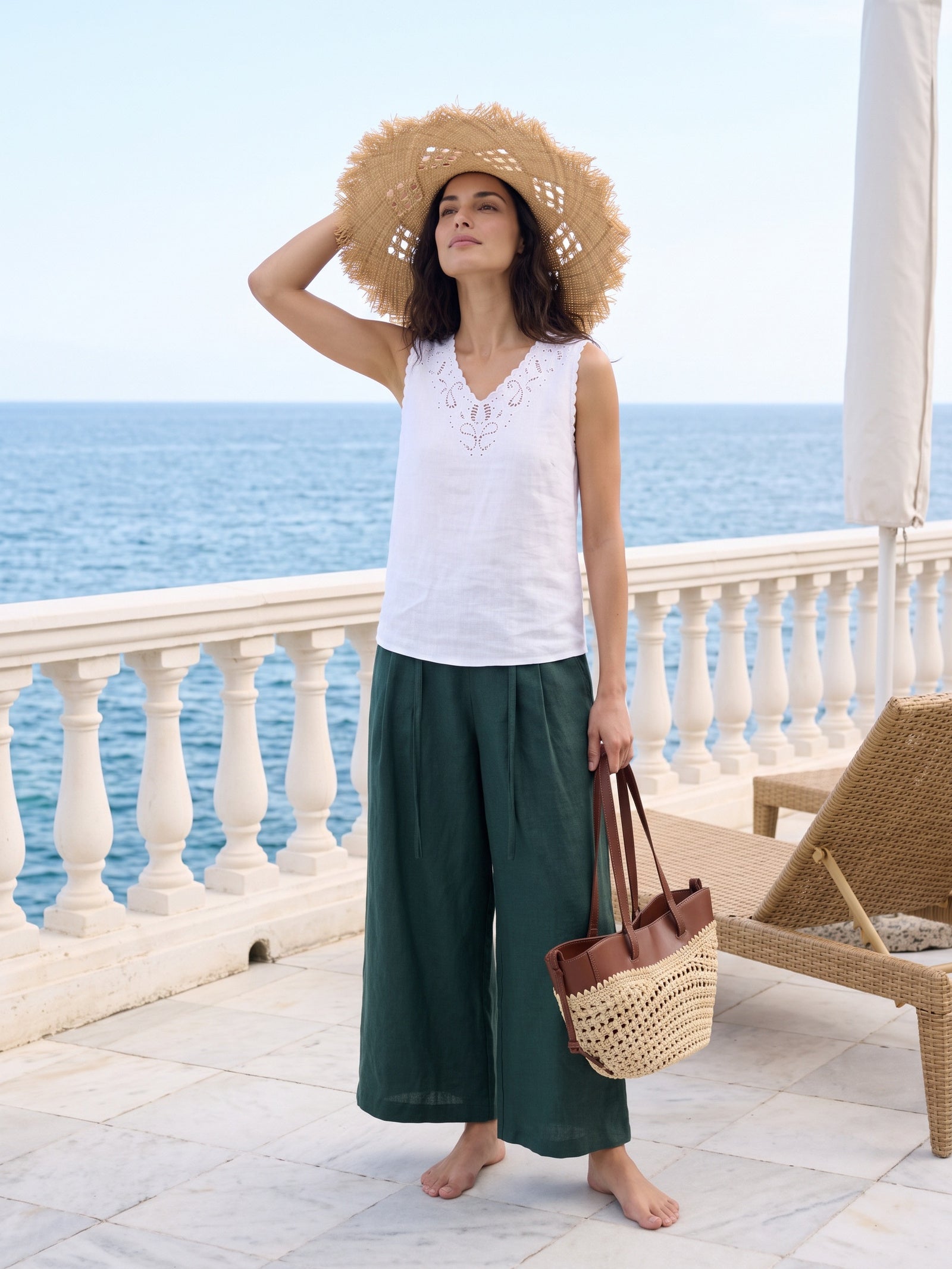 100% Linen Paisley Cutwork V Neck Tank WAVERLY by LINTICO