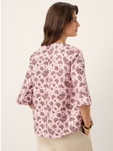 Linen Paisley Pintucked Ruffle-Cuff Curved Hem Blouse ILARIA by LINTICO for women
