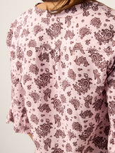Linen Paisley Pintucked Ruffle-Cuff Curved Hem Blouse ILARIA by LINTICO for women