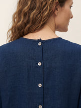 Linen Pintuck Lace Trim Back Button Top SELMA by LINTICO