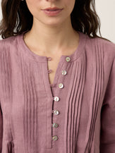 100% Linen Pintuck Puff Sleeve Mini Dress LENORA by LINTICO for women