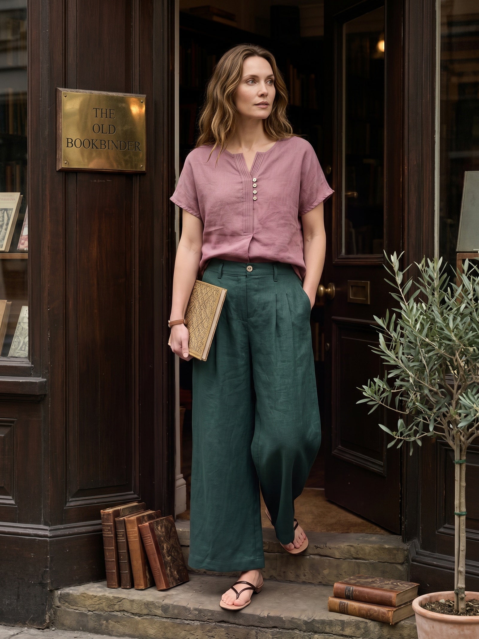 100% Linen Pintuck Shell Button Top ISOBEL by LINTICO