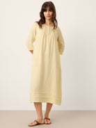 100% Linen Pintucked Embroidered Adjustable Belt Tiered Midi Dress VERENA by LINTICO for women