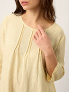 100% Linen Pintucked Embroidered Adjustable Belt Tiered Midi Dress VERENA by LINTICO for women
