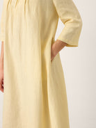 100% Linen Pintucked Embroidered Adjustable Belt Tiered Midi Dress VERENA by LINTICO for women