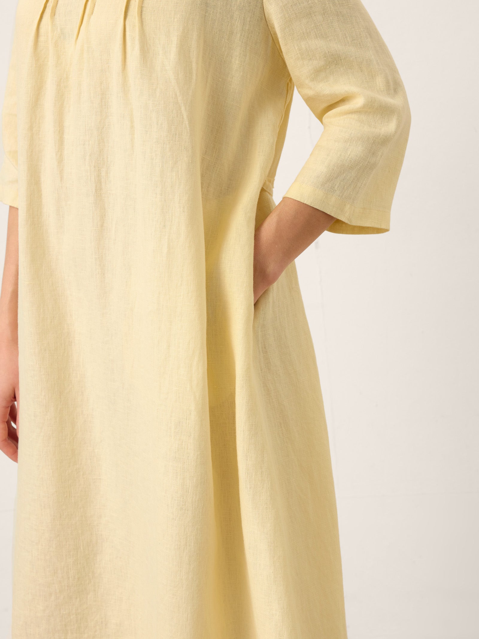 100% Linen Pintucked Embroidered Adjustable Belt Tiered Midi Dress VERENA by LINTICO for women