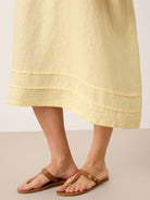 100% Linen Pintucked Embroidered Adjustable Belt Tiered Midi Dress VERENA by LINTICO for women