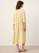 100% Linen Pintucked Embroidered Adjustable Belt Tiered Midi Dress VERENA by LINTICO for women