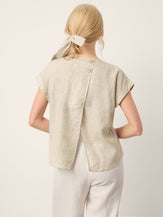 100% Linen Plaid Detachable Tie-Belt Split-Neck Top LEXIE by LINTICO for women