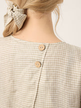 100% Linen Plaid Detachable Tie-Belt Split-Neck Top LEXIE by LINTICO for women