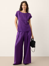 100% Linen Pleated Waist Wide Leg Pants LOUISA by LINTICO for women