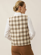100% Linen Reversible Denim Texture Button Front Vest HARPER by LINTICO, fabric detail for women