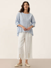 100% Linen Round Neck Artistic Stripe Top FLORENCE by LINTICO for women