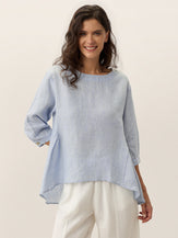 100% Linen Round Neck Artistic Stripe Top FLORENCE by LINTICO for women