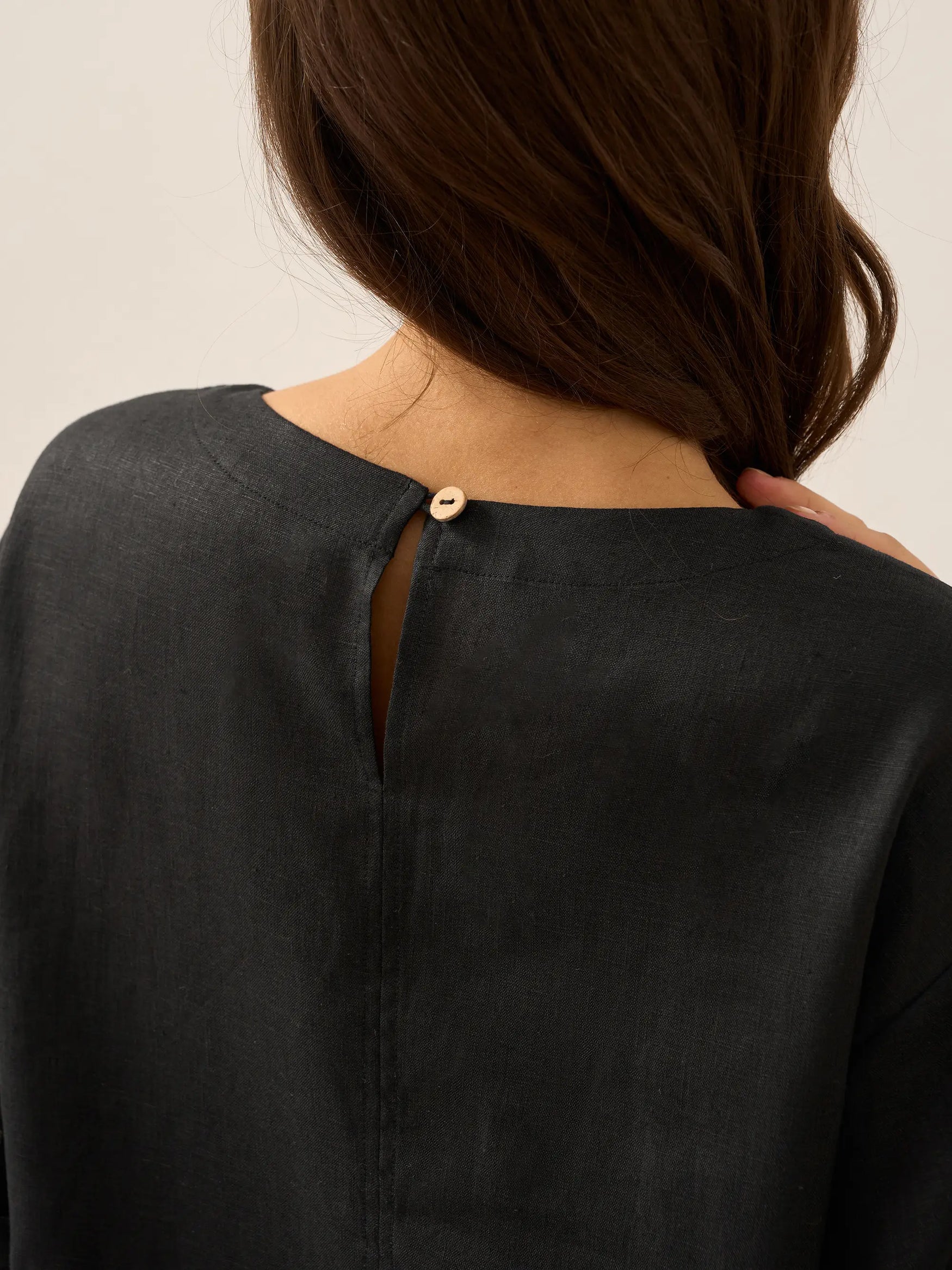 100% Linen Round Neck Button Detail Midi Dress JELENA by LINTICO for women