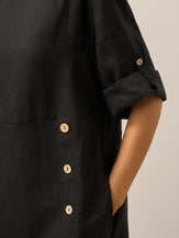 100% Linen Round Neck Button Detail Midi Dress JELENA by LINTICO for women