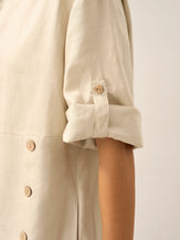 100% Linen Round Neck Button Detail Midi Dress JELENA by LINTICO for women