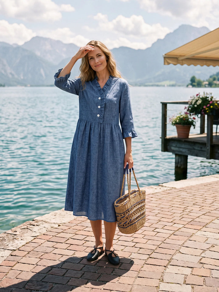 100% Linen Cap Sleeve Soft-Fold Collar Top YVONNE – LINTICO