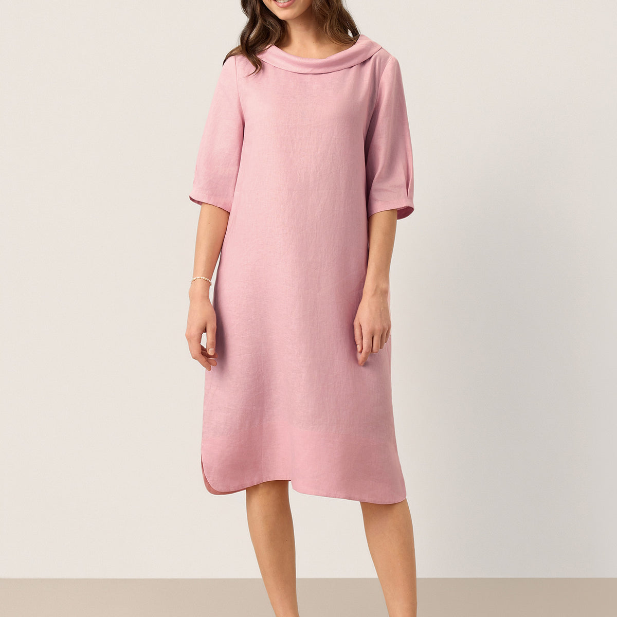 100% Linen Sculpted Bateau Tie-Back Midi Dress SABRINA