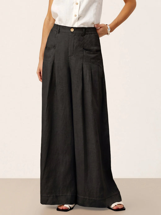 Pantaloni in 100% lino Sculpted Pleat Elasticated Back Relaxed VERIDIANA