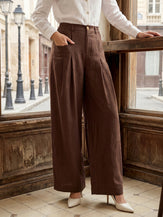 100% Linen Sculpted Pleat Elasticated Back Relaxed Pants VERIDIANA by LINTICO for women