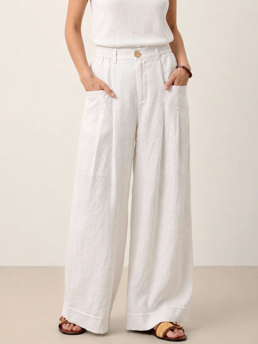 100% Linen Sculpted Pleat Elasticated Back Relaxed Pants VERIDIANA