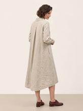 Natural Melange 100% Linen Shawl Collar Longline Jacket MARIETTE by LINTICO