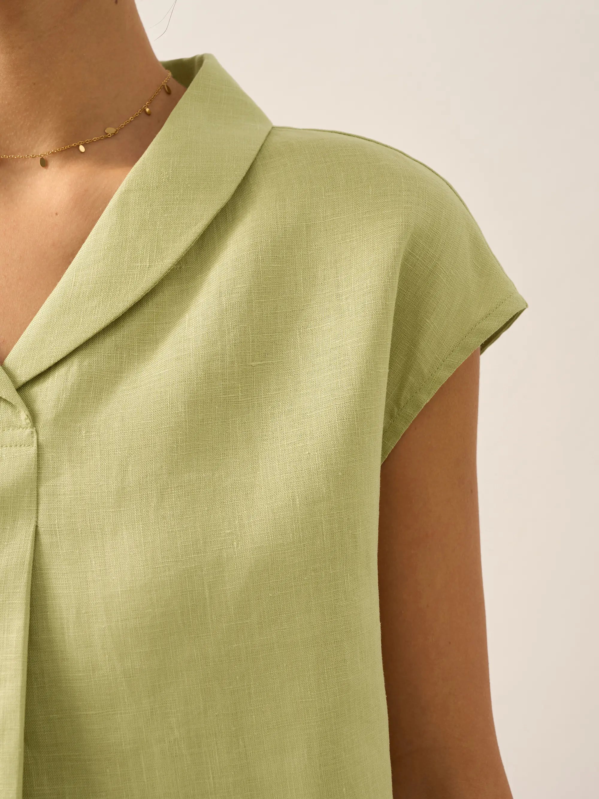 100% Linen Shawl V-Neck Cap Sleeves Top ELARA