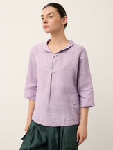 100% Linen Shawl V-Neck Half Sleeve Top JADE by LINTICO for women