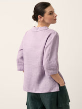 100% Linen Shawl V-Neck Half Sleeve Top JADE by LINTICO for women
