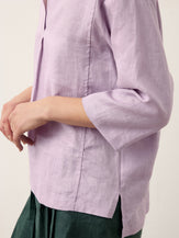 100% Linen Shawl V-Neck Half Sleeve Top JADE by LINTICO for women