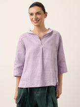 100% Linen Shawl V-Neck Half Sleeve Top JADE by LINTICO for women